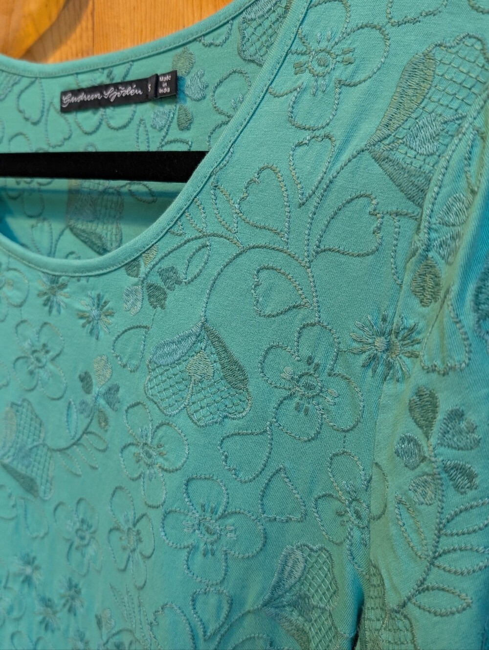 Gudrun Sjoden Teal Embroidered Scoop Neck Top